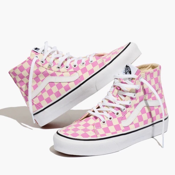 Vans Shoes - Vans Pink & Cream Checkerboard High Top Sneakers